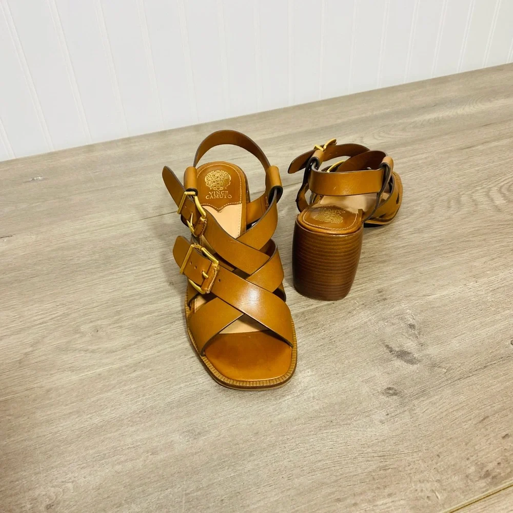 Used women Vince Camuto Penina Tailored Leather Heeled Sandal size 6.5 no box - Picture 4 of 9